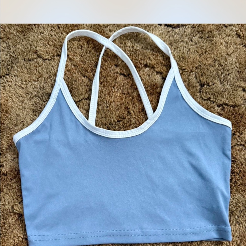 Blue and White Strappy Crop Top
